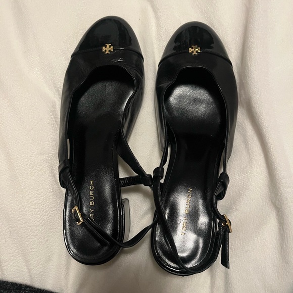 Tory Burch Black Cap-Toe Slingback Low Block Heel Mules - Picture 4 of 8